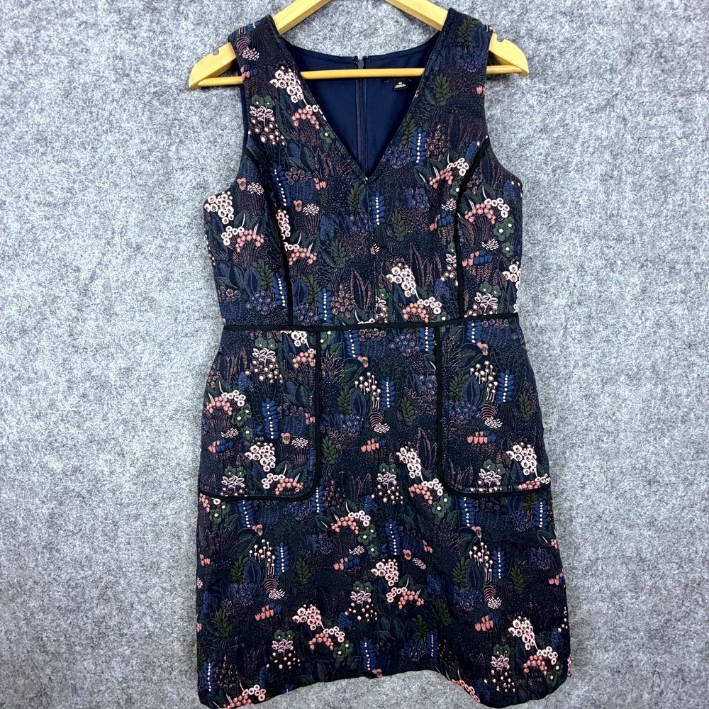 Ann Taylor Dress Womens 10 Blue Dark Floral Jacquard Evening Date Night
